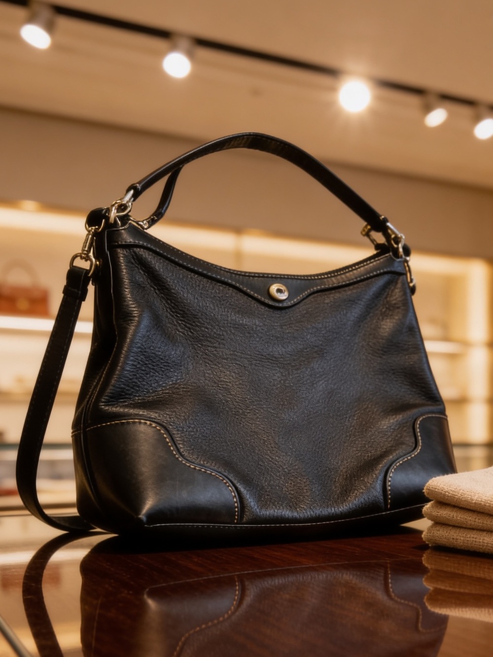 Coach Black Pebbled Leather Hobo Shoulder Bag with Detachable Strap